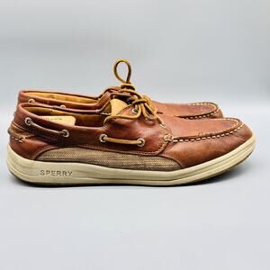 Sperry Shoes Mens 13 Brown Leather Boat Top Sider Billfish Mesh 3 Eye Slip On